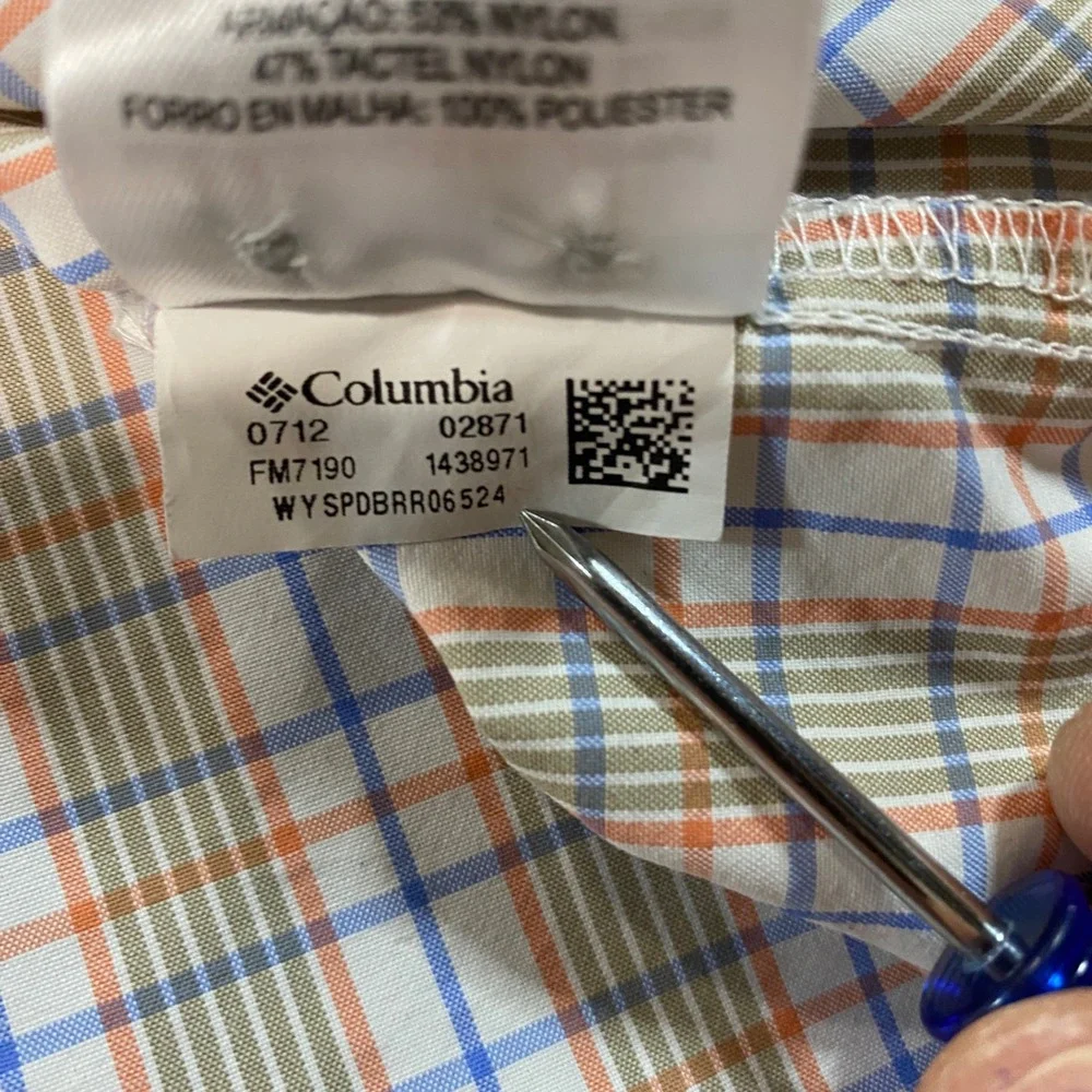 Columbia PFG‎ Super Bahama Fishing Shirt Mens XL Orange Blue Plaid Short Sleeve